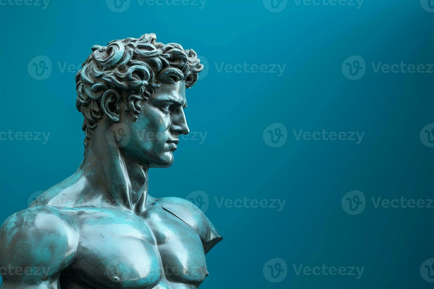 Statue of David on a blue background AI Generated photo