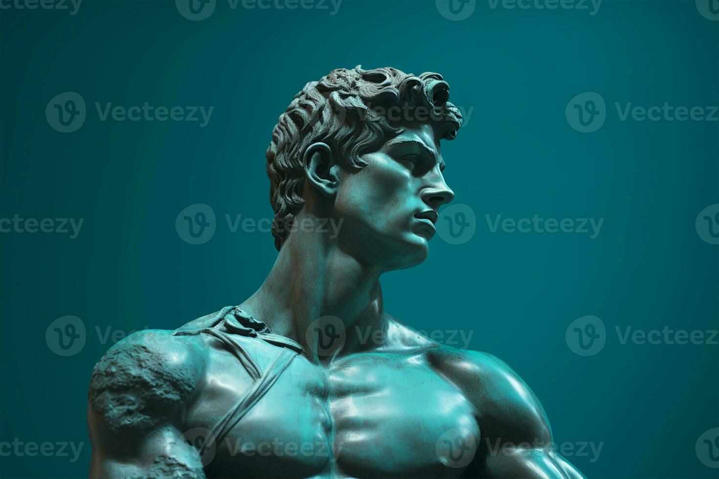 Statue of David on a blue background AI Generated photo