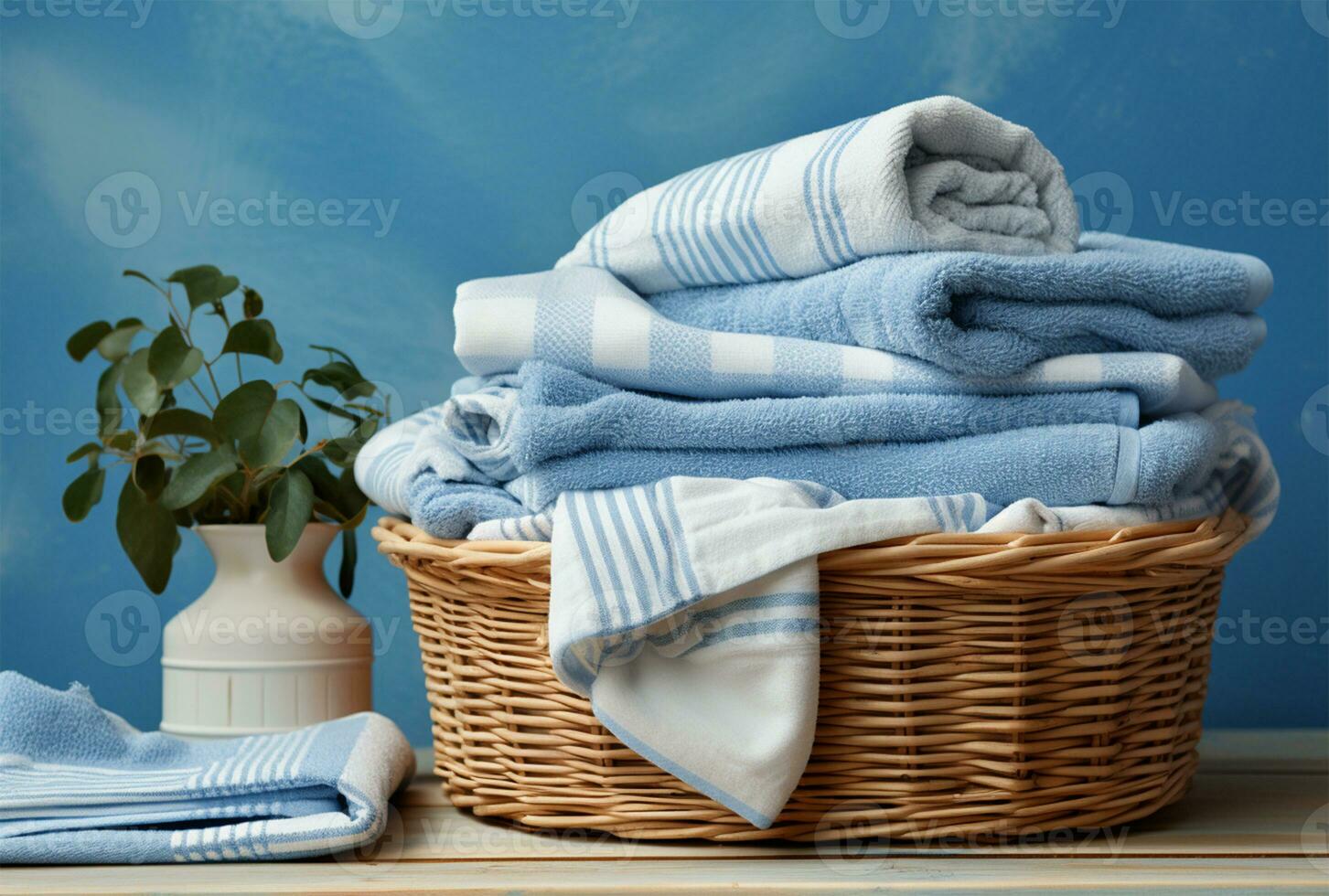 White clean towels on wooden table in bathroom, gnerative ai 23314078 Stock  Photo at Vecteezy