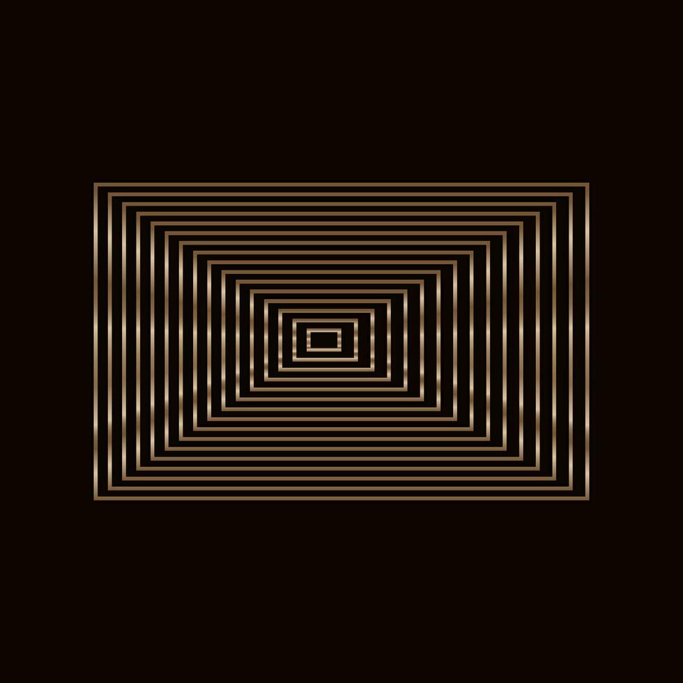 Geometric golden shape rectangle linear. Vector gold design element on black
