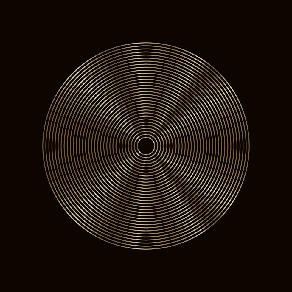Round golden frame on a black background, golden element in art deco style. Vector abstract linear object