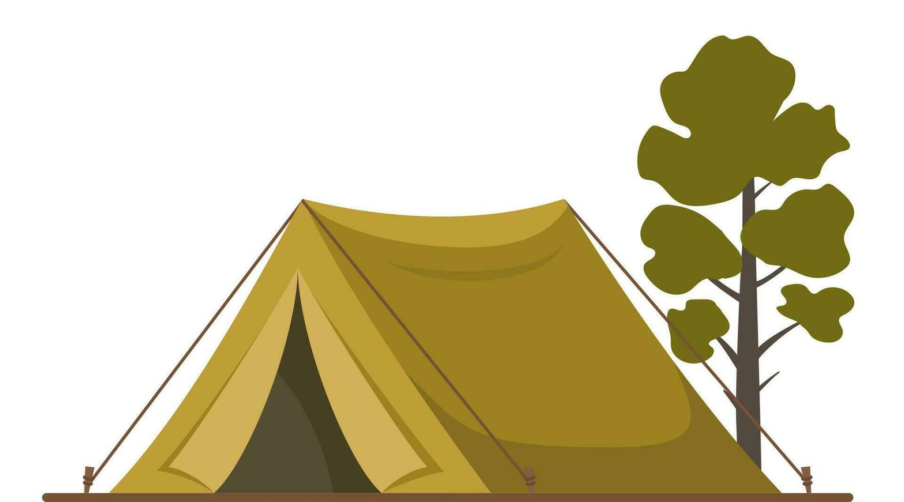 Green travel tent for summer camp adventure. Outdoor equipment for sport and tourist activities. Vector illustration.