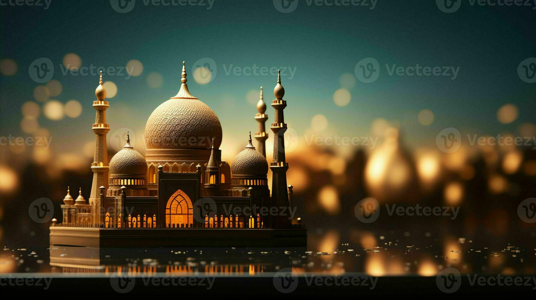 Islamic mosque background over water lake photo