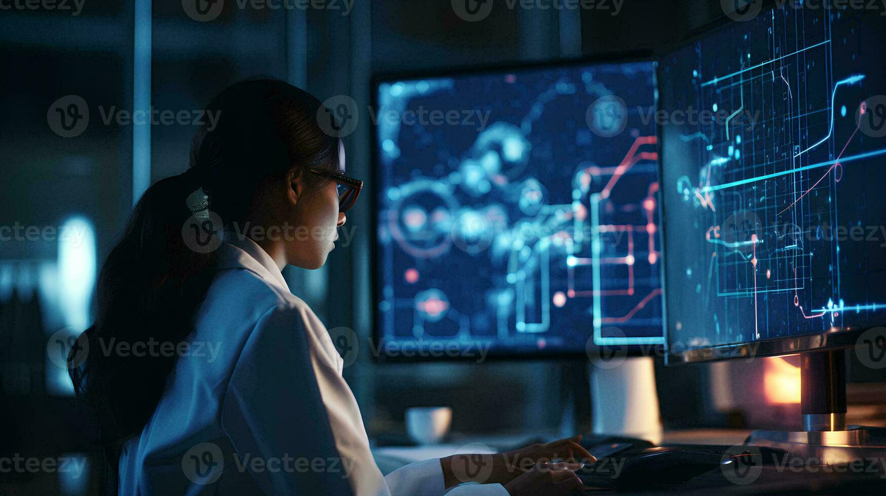 Businesswoman looking at Analytics Data Dashboard photo