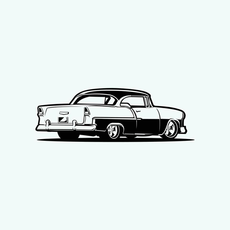 American Muscle Car Hot Rod Monochrome Vector Art Silhouette Rear View