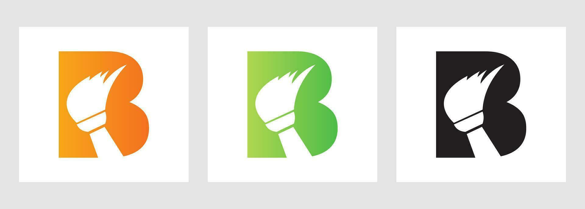 Letter B House Cleaning Logo Concept With Clean Brush Icon. Maid Service Symbol vector