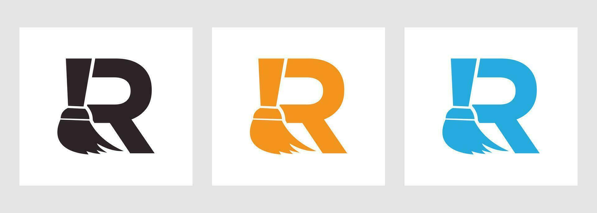 Letter R House Cleaning Logo Concept With Clean Brush Icon. Maid Service Symbol vector
