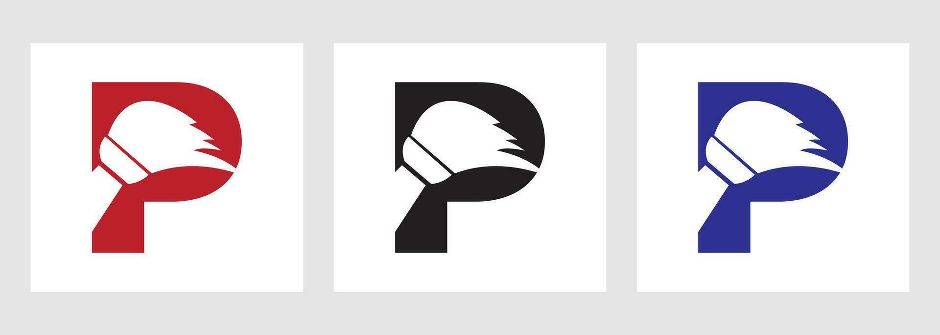 Letter P House Cleaning Logo Concept With Clean Brush Icon. Maid Service Symbol vector