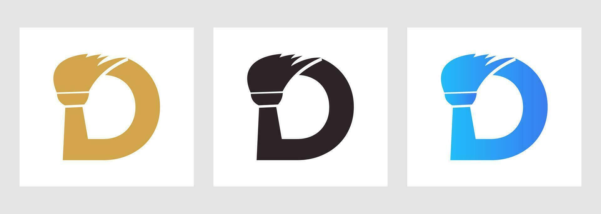 Letter D House Cleaning Logo Concept With Clean Brush Icon. Maid Service Symbol vector