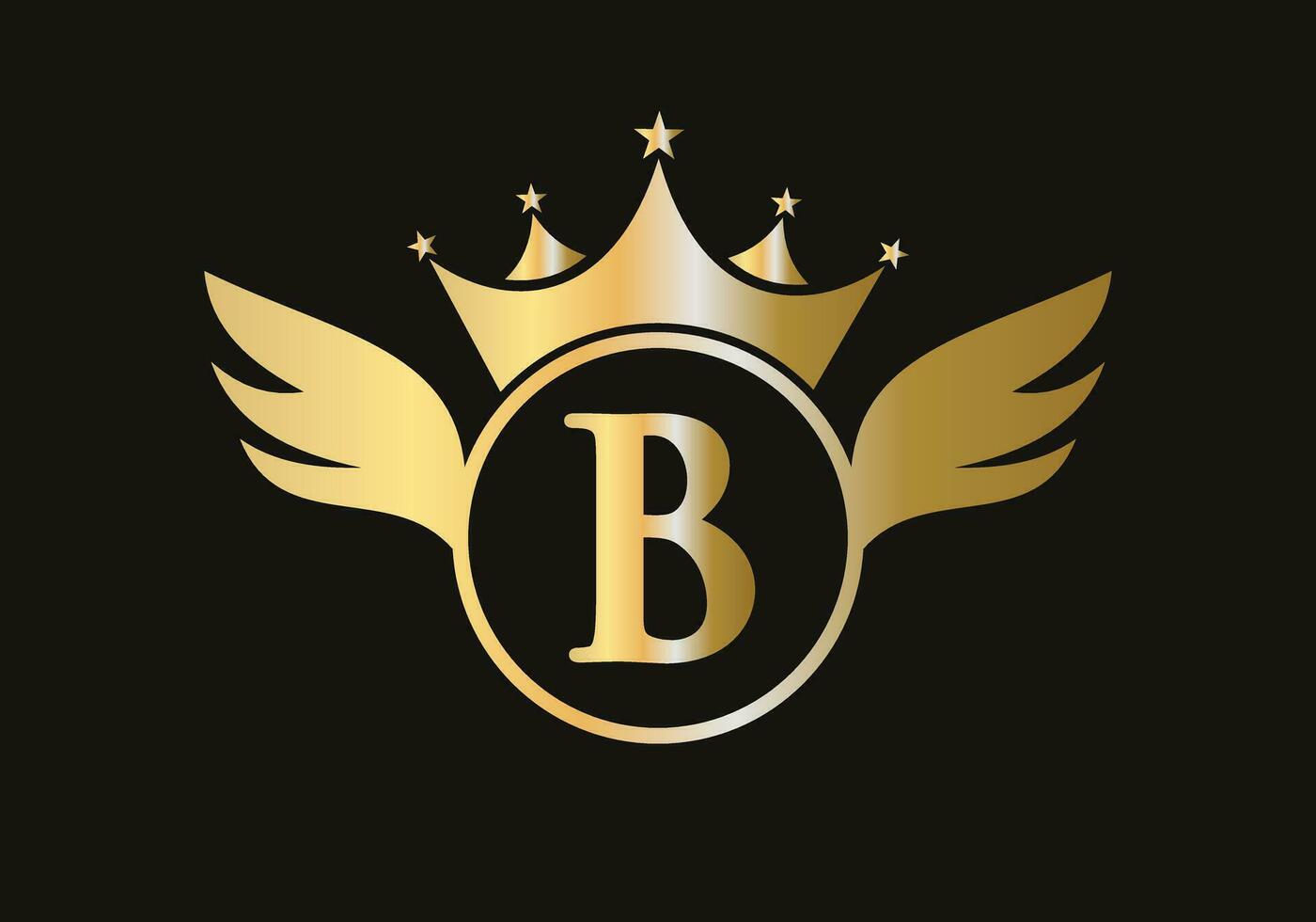 Letter B Wing Logo Concept With Crown Icon Vector Template. Wing Symbol