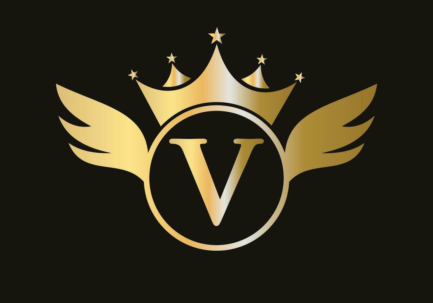 letra v ala logo concepto con corona icono vector modelo. ala símbolo