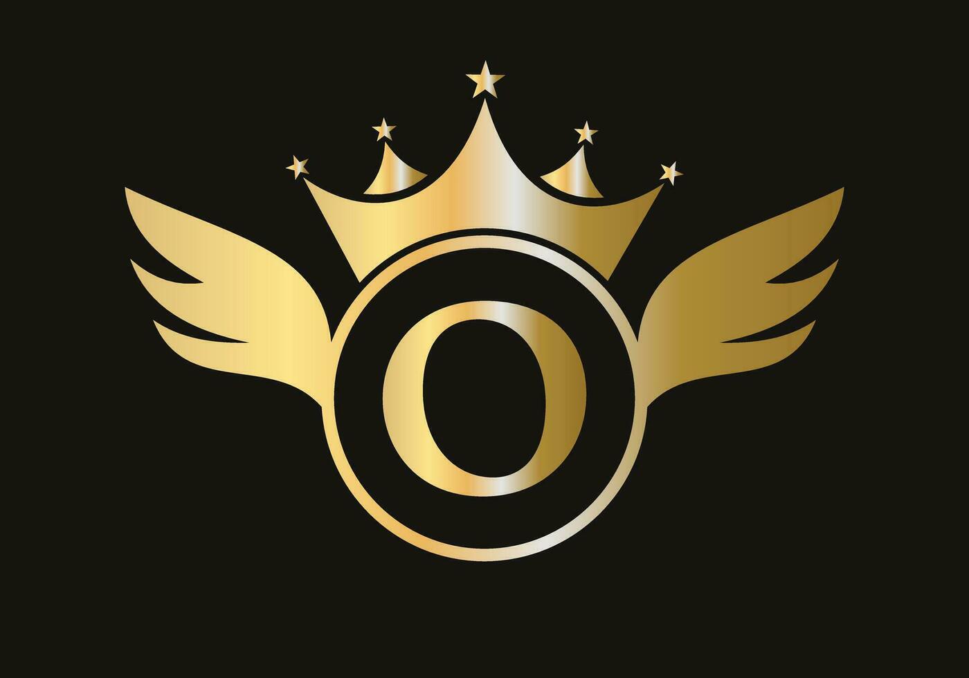 Letter O Wing Logo Concept With Crown Icon Vector Template. Wing Symbol