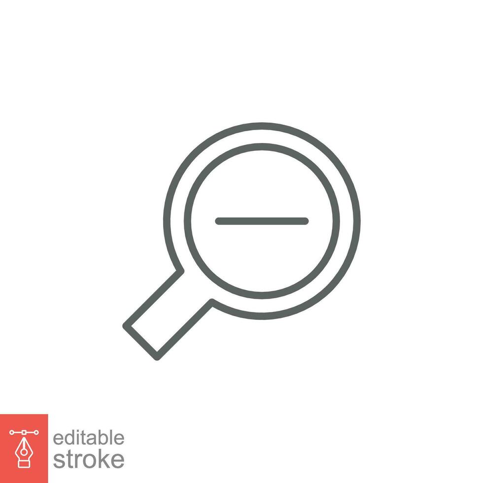 Zoom out icon. Simple outline style. Magnifying glass, find, minus, reduce, minimize, search concept. Thin line symbol. Vector illustration isolated on white background. Editable stroke EPS 10.
