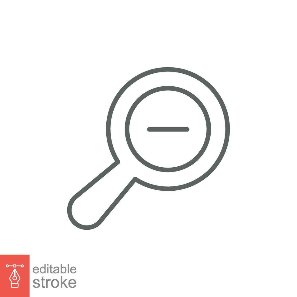 Zoom out icon. Simple outline style. Magnifying glass, find, minus, reduce, minimize, search concept. Thin line symbol. Vector illustration isolated on white background. Editable stroke EPS 10.