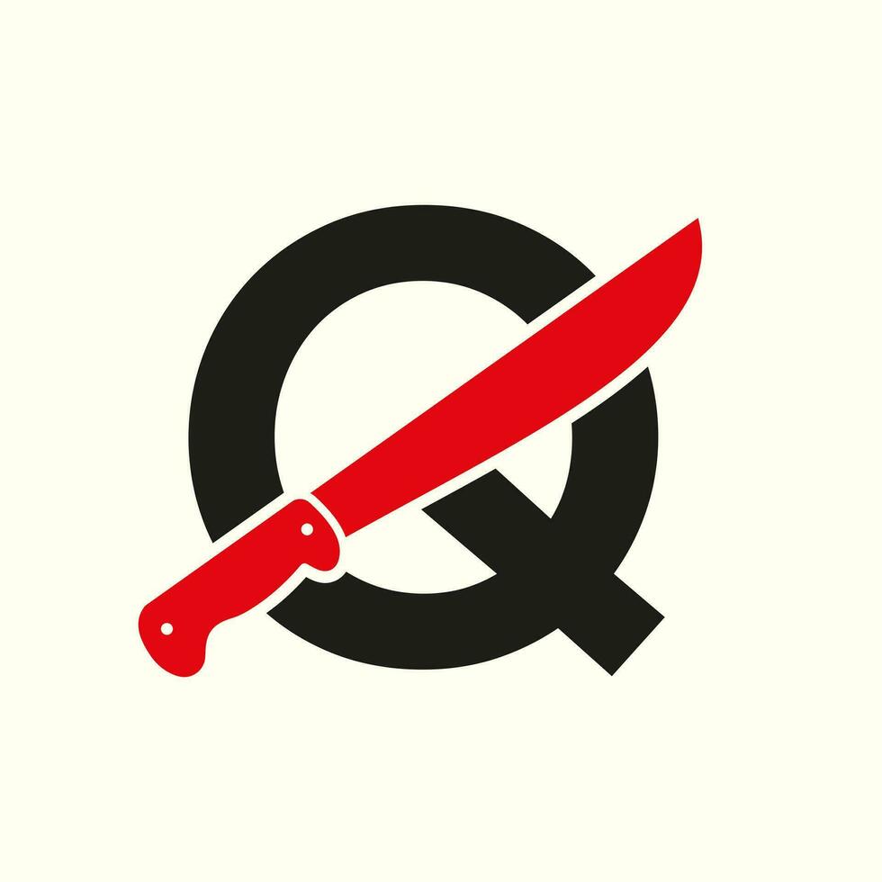 Letter Q Knife Logo Design Vector Template Knife Symbol With Alphabet