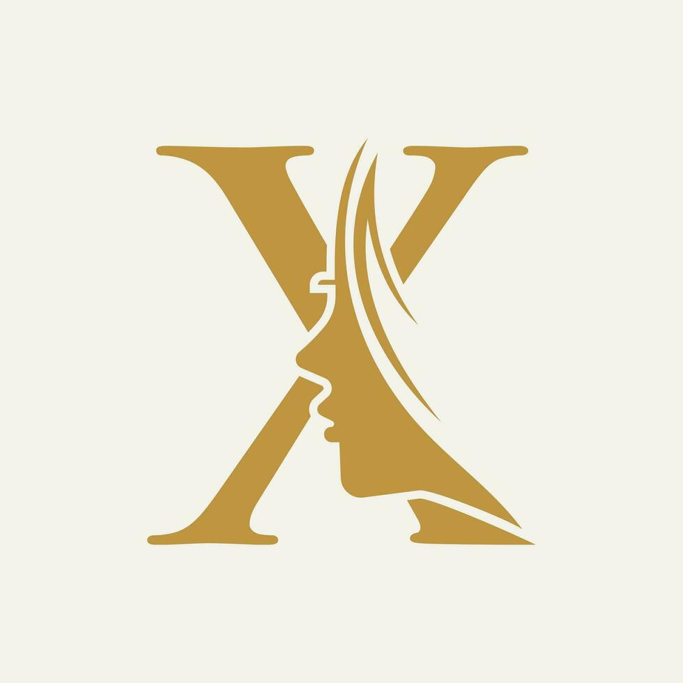 mujer cara logo en letra X belleza spa símbolo con mujer cara icono vector