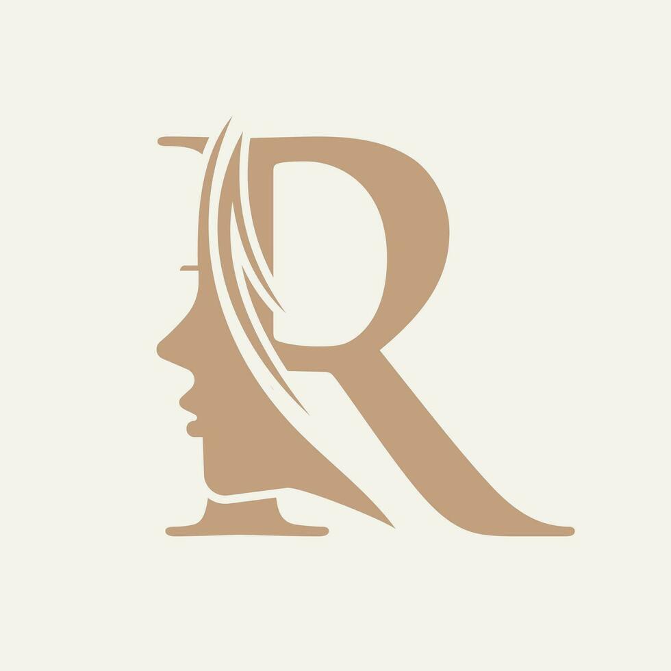 mujer cara logo en letra r belleza spa símbolo con mujer cara icono vector