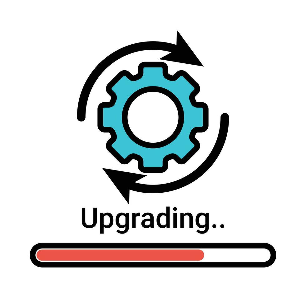 Update Vector Icon, Upgrade System Sign, Installing Software, Gear Settings, Application Update Process Completed, Refresh Button, Update Status Symbol, Updating System Software Vector Illustration