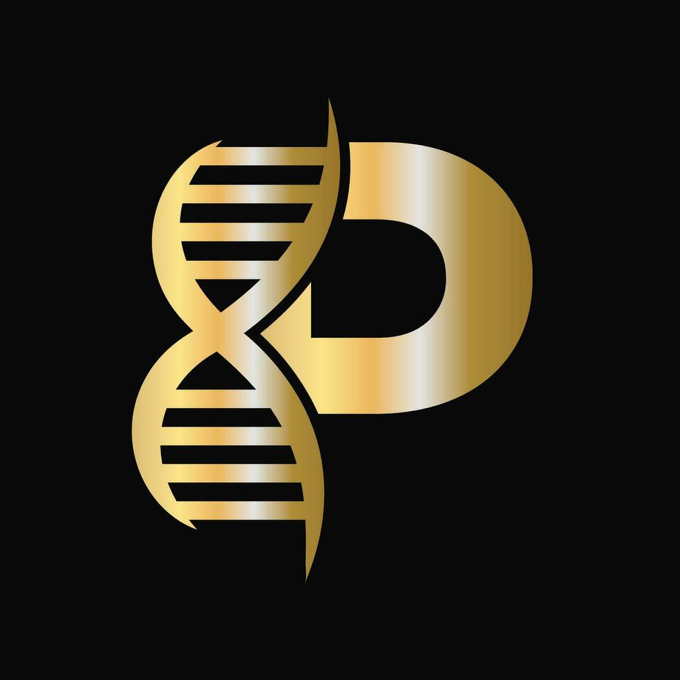 Letter P DNA Logo Design Concept With DNA Cell Icon. Health Care Symbol vector