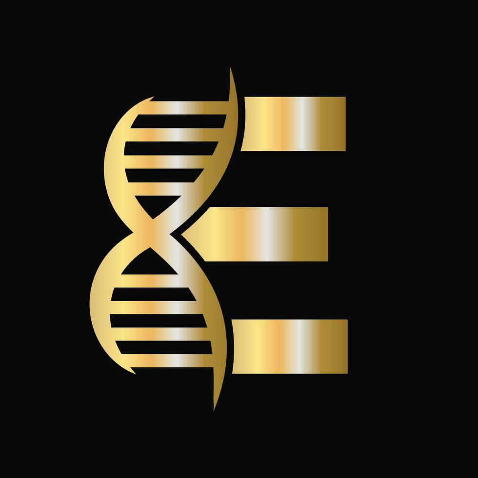 Letter E DNA Logo Design Concept With DNA Cell Icon. Health Care Symbol vector