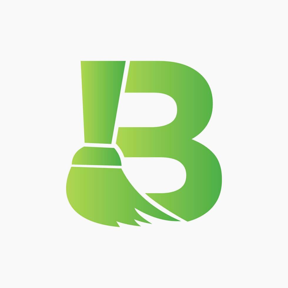 House Cleaning Logo On Letter B Concept With Clean Brush Icon. Maid Service Symbol vector