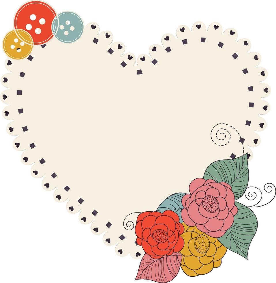 Creative card floral background heart with button. vector