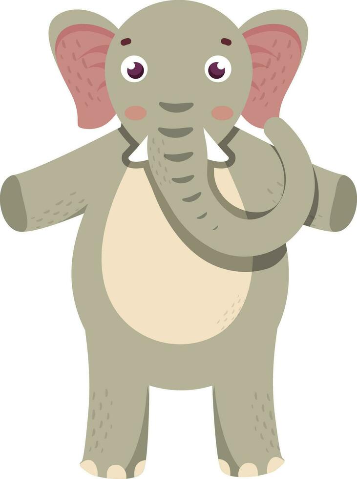Elephant cartoon character in standing pose. vector