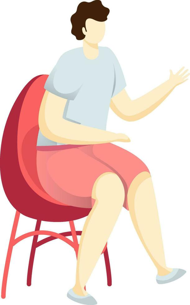 Faceless young boy character showing hand sitting on chair. vector