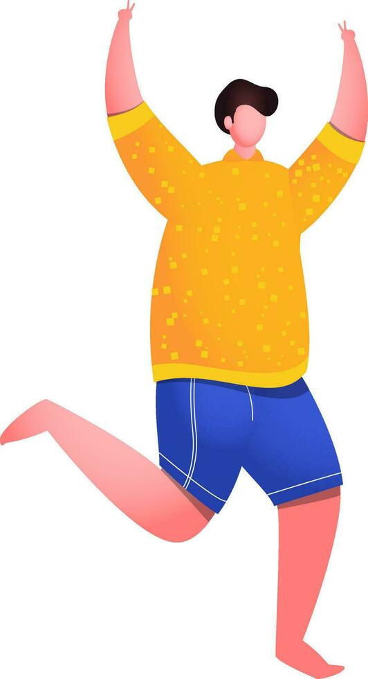 Hands up woman faceless cartoon character in dancing pose. vector