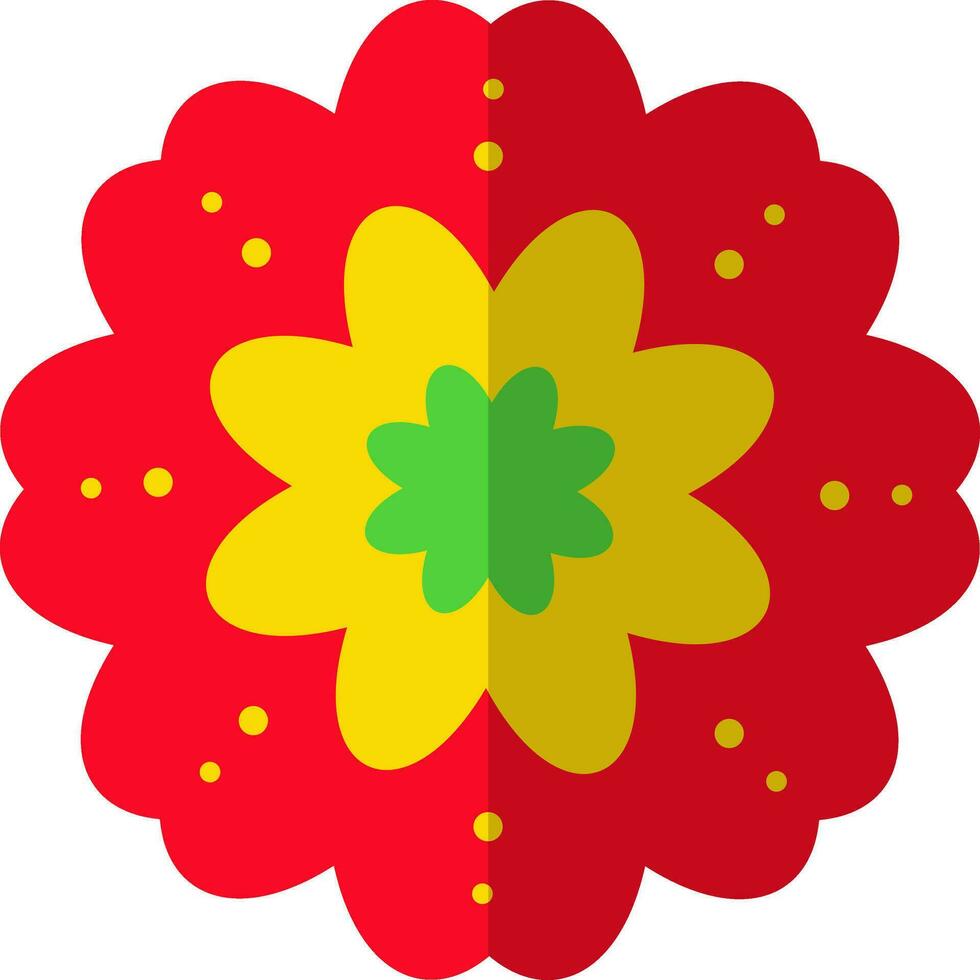 Red and yellow color flower icon for decoration with half shadow. vector