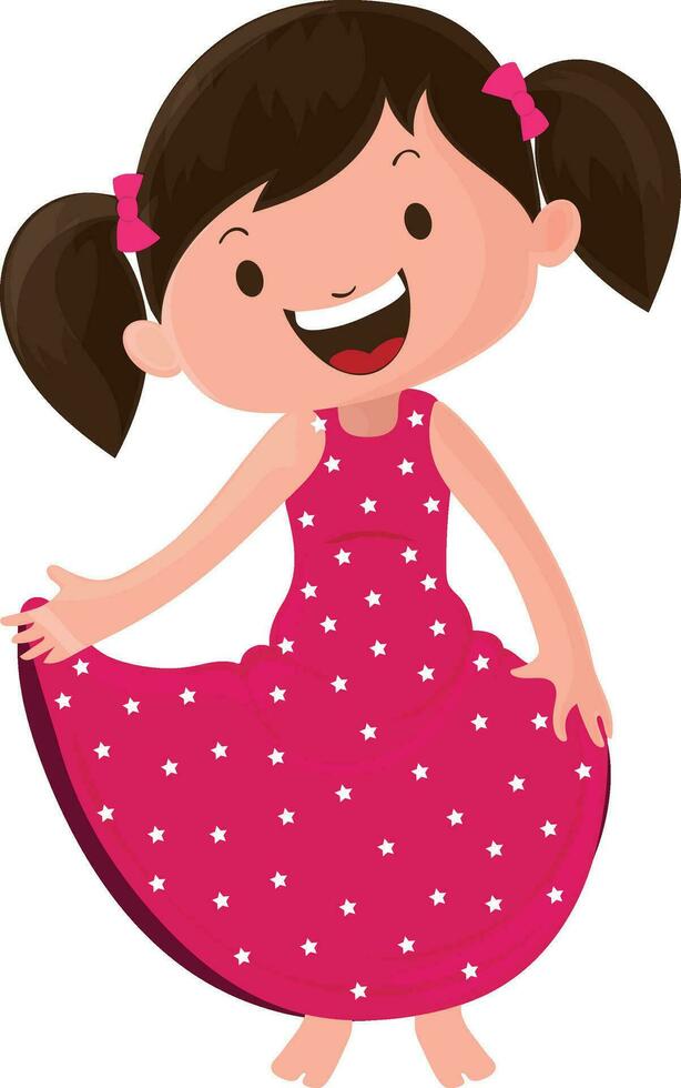 Beautiful little cheerful girl character. vector