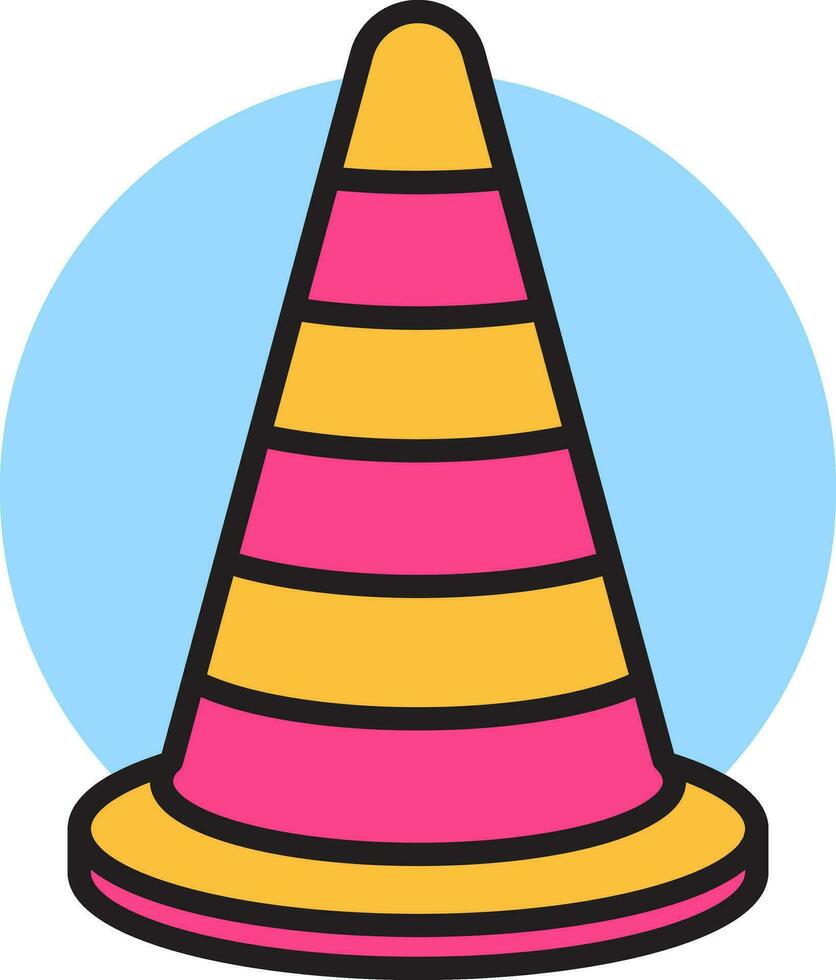 Construction cone icon in pink and yellow. vector