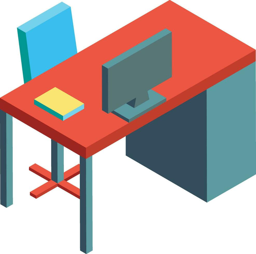 Isometric element of office desk and chair. vector