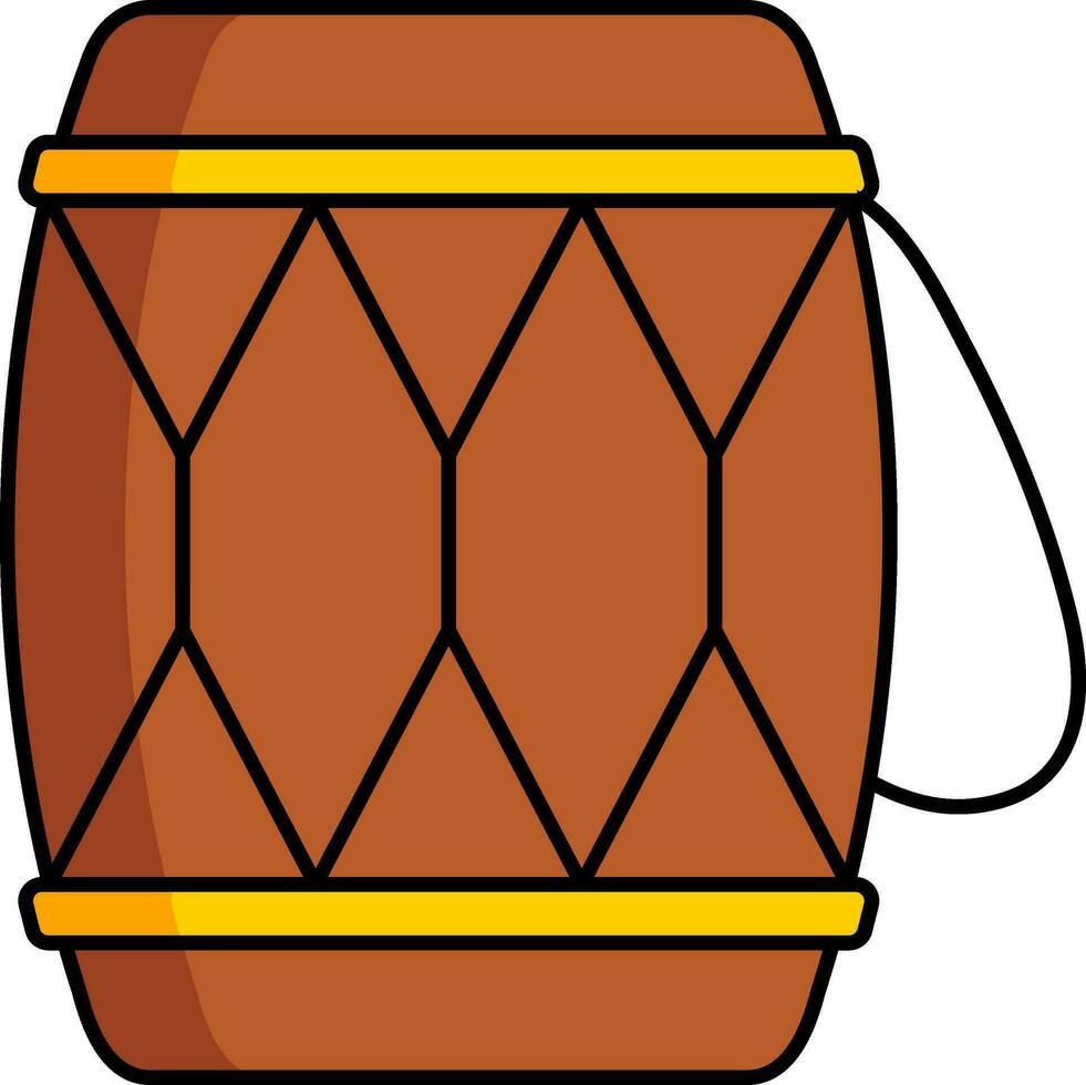 Dholak Indian Drum icon or symbol in brown and yellow color. vector