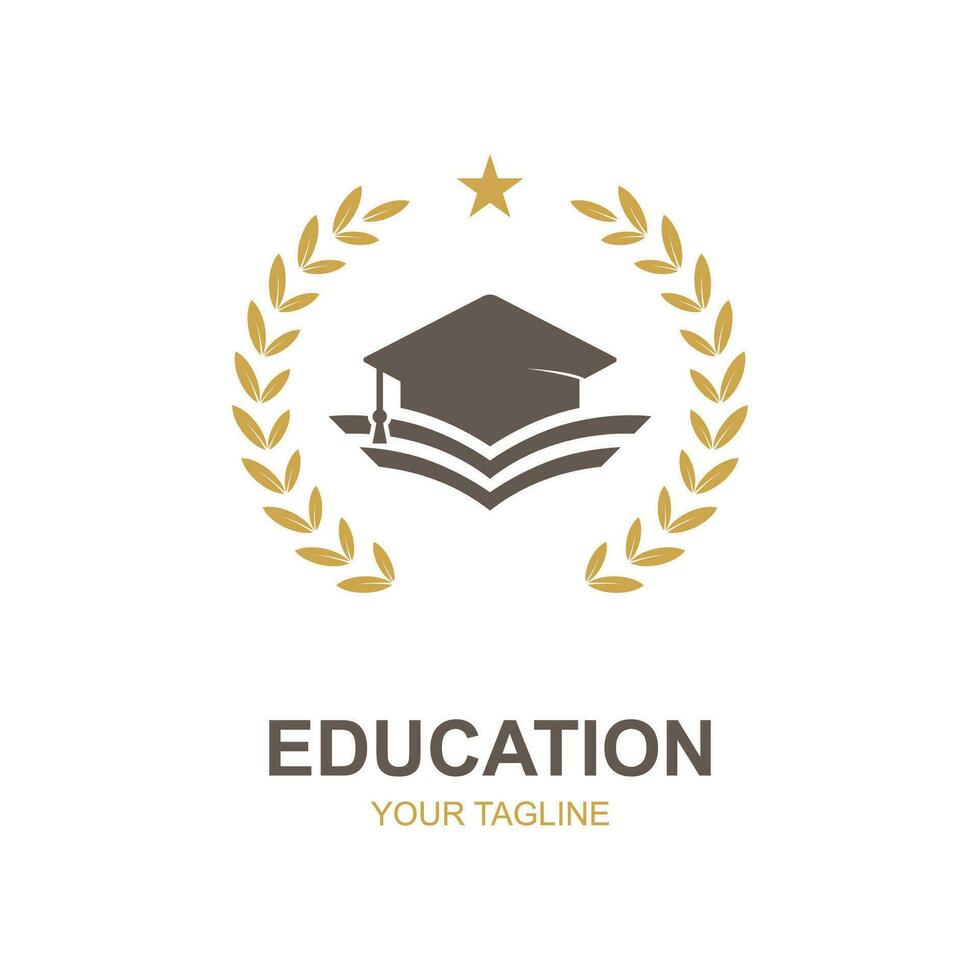 Education logo design with bachelor cap and book concept with creative idea vector