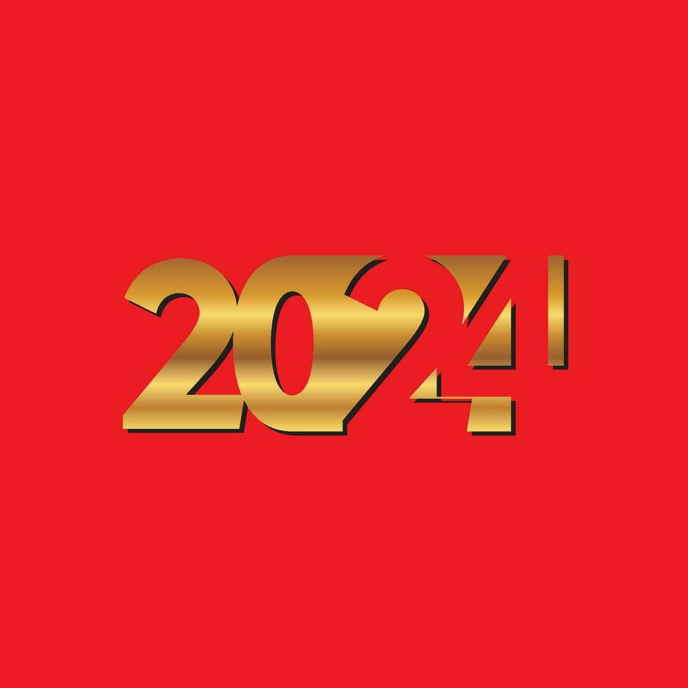 2024 Happy New Year gold color. 2024 number design template. Symbols 2024 Happy New Year. Vector illustration text design.