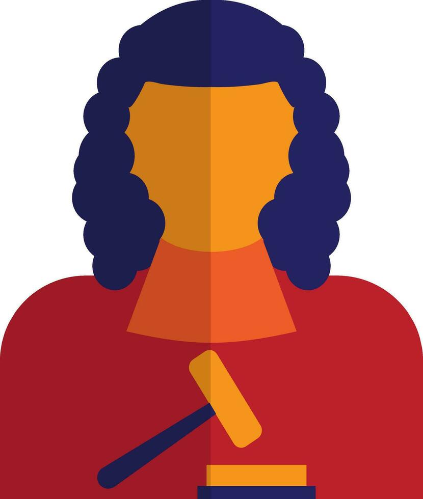 Character of female judge gavel in blue and orange color. vector