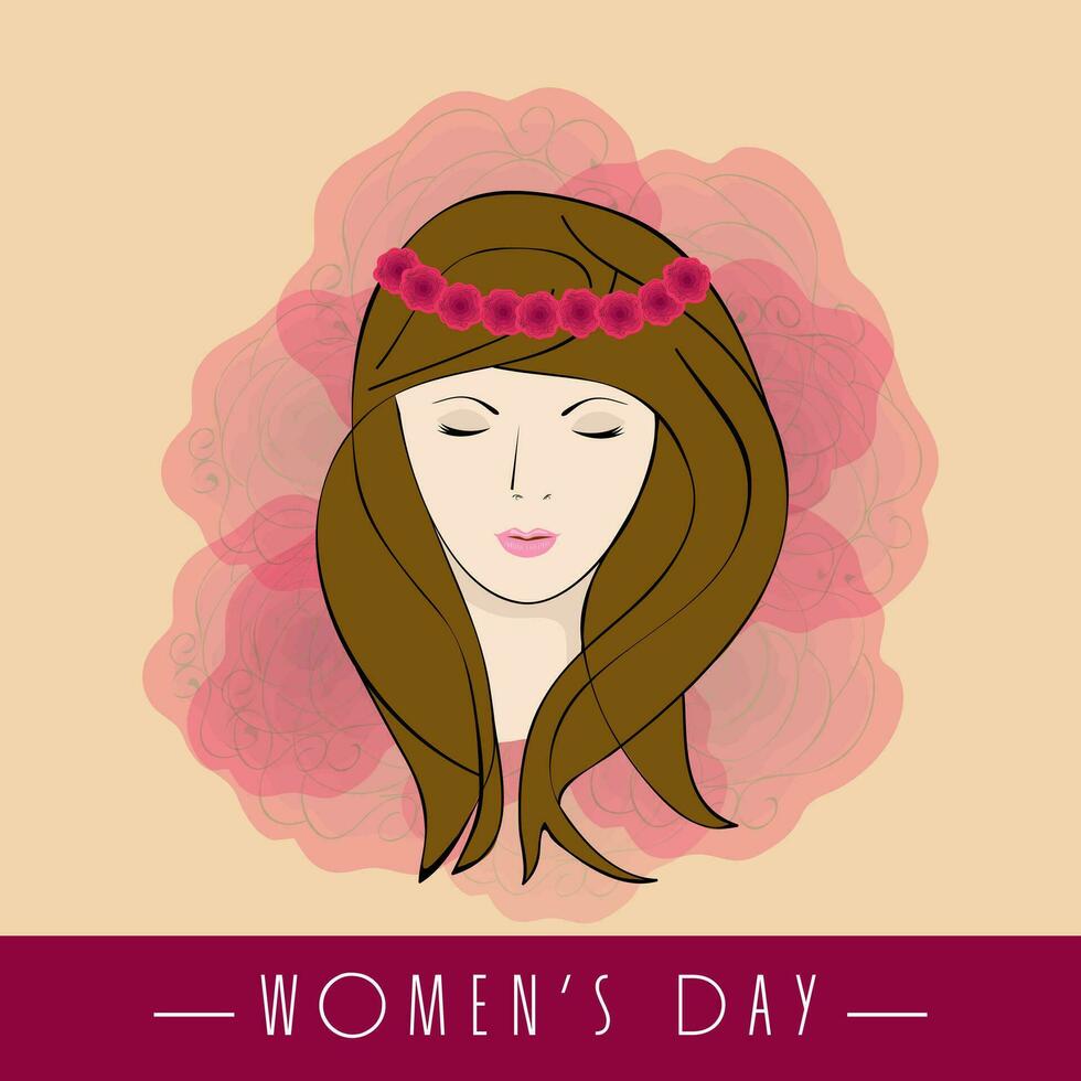 Sketch of a beautiful girl on floral decorated background for Happy Women's Day. vector