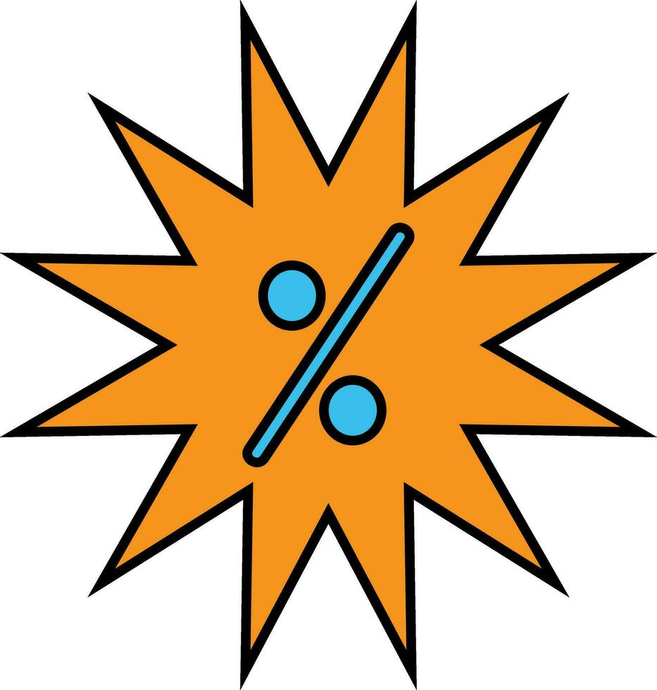 Blue percentage sign in orange sticker. vector