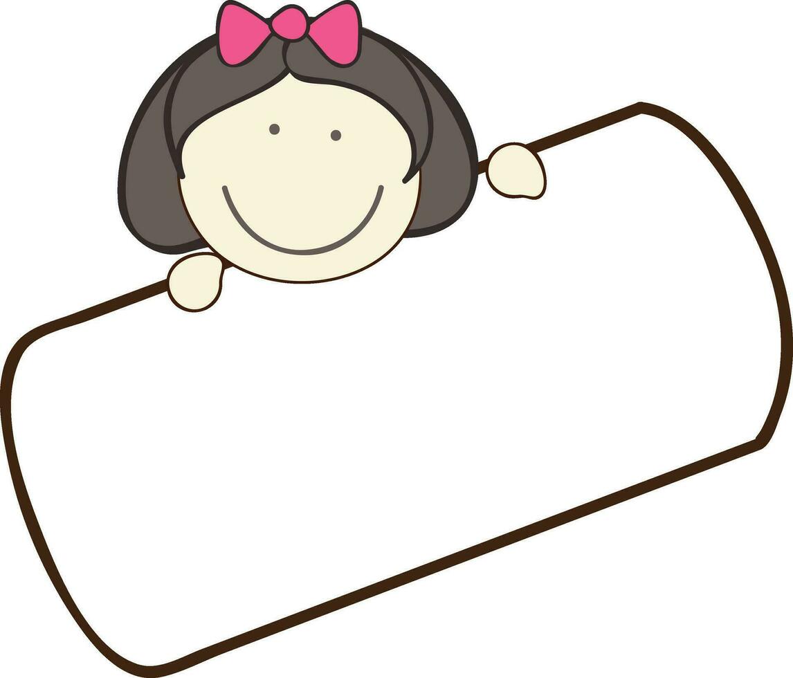 Little girl holding a card board for speech text. vector