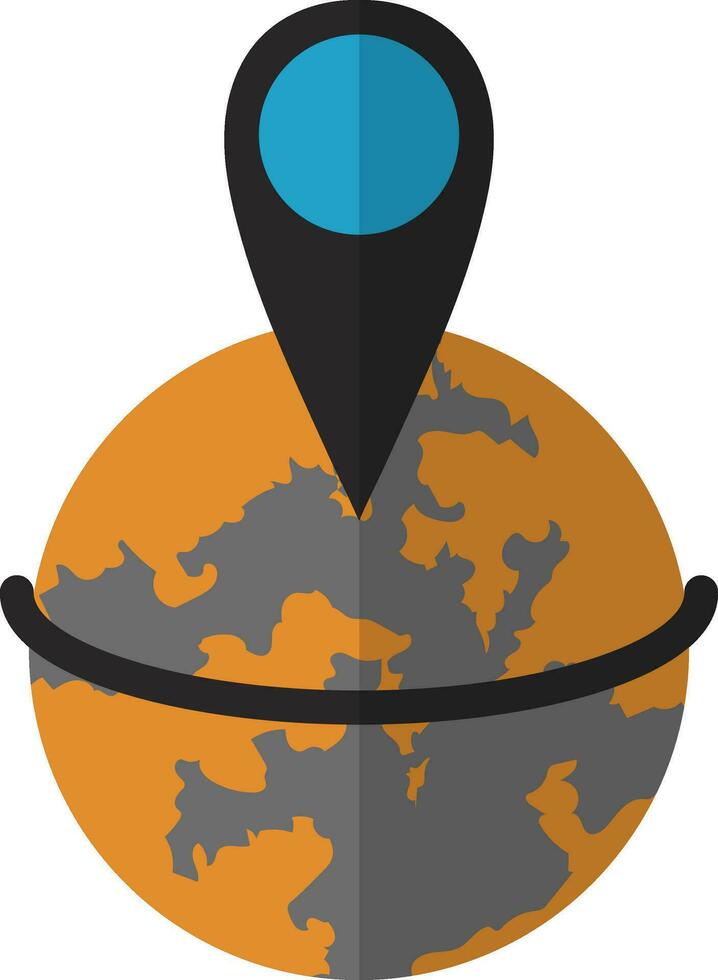 Grey and blue map pointer on orange earth globe. vector