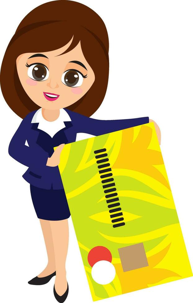 personaje de negocio mujer con crédito tarjeta. vector