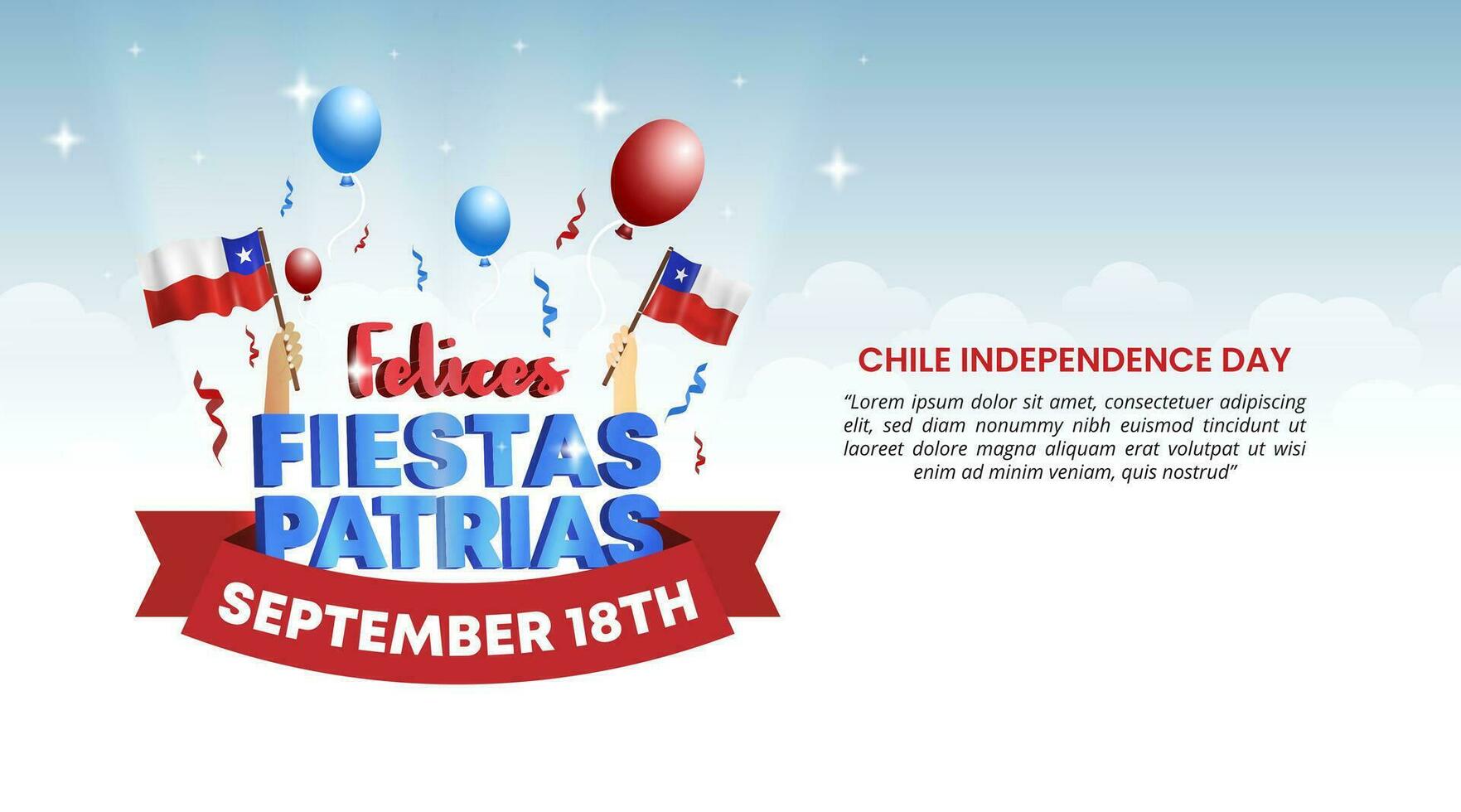 Fiestas Patrias Chile or Chile National Day background with waving flag and confetti vector