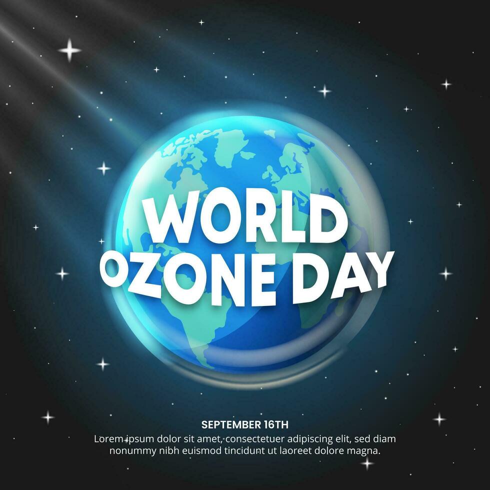 Square World Ozone Day background with the earth and ozone from outer space vector