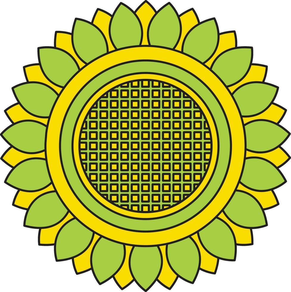 Green and yellow color with stroke of sunflower icon in illustration. vector