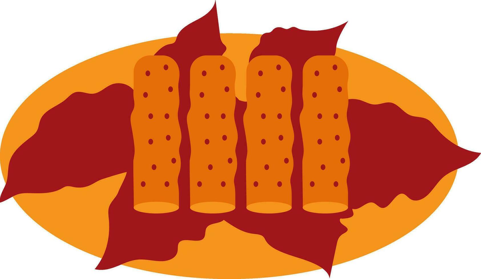 Chinese roll food on orange plate. vector