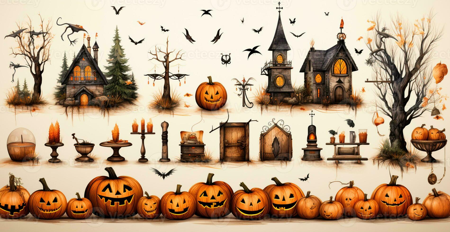 Collection of elements of the holiday of the dead halloween - AI generated image photo