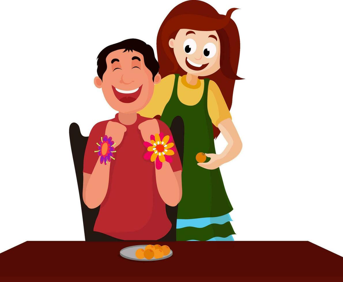 Character of brother and sister celebrating Raksha Bandhan. vector