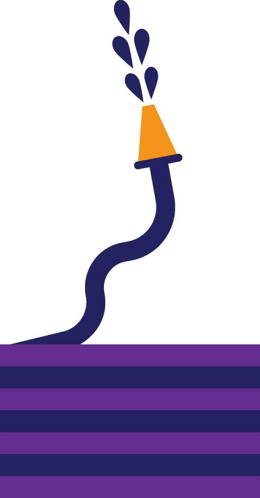 Purple and orange fire hose with blue water drops. vector