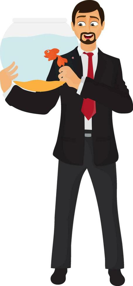 businessman holding fishbowl. vector